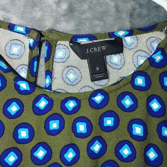 J.Crew Womens‎ 8 Green Blue Geometric Sleeveless Tank Top Career Retro Vibes - Picture 2 of 9